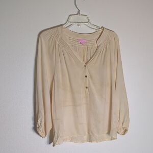 Lilly Pulitzer Women's Blouse‎ Peasant Shirt Top Prairie Tea Stained Neutral XL
